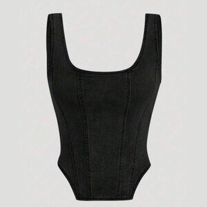 NWOT Black Denim Corset Crop Top